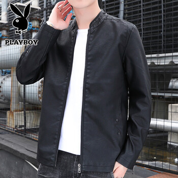 Playboy jacket men's spring and autumn young and middle-aged loose casual outdoor versatile leather jacket black 5xl