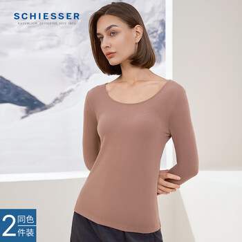 Schiesser couple model men's and women's warm hyaluronic acid skin beauty series knitted warm long-sleeved tops two-piece set e0/23905q camel women's round neck l