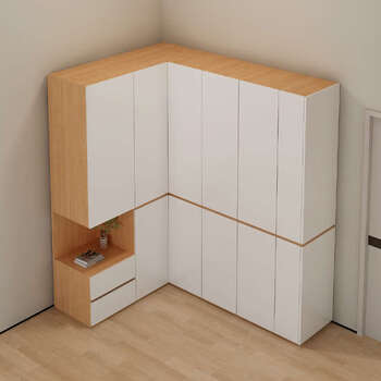 Yusenyi modern simple l-shaped corner wardrobe solid wood ecological board anti-tip design household small apartment bedroom wardrobe separate bedside cabinet (length 50 width 60 height 240) 4 doors