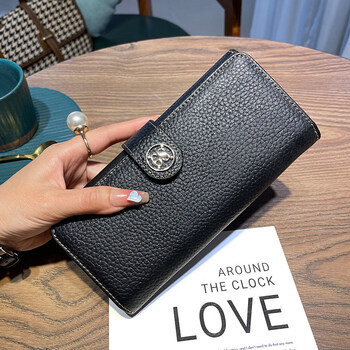 Tanbeiman wallet women's 2025 long version card holder design niche high-value wallet id storage bag ins style cowhide black 10 card slots cowhide can hold driver's license