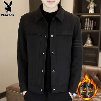 Playboy (playboy) men's velvet thickened jacket autumn and winter new casual brand short jacket versatile men's lapel jacket men 828 black velvet xl