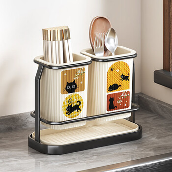 Dining general chopstick rack home punch-free wall-mounted countertop drain chopstick tube kitchen storage rack double chopstick tube holder