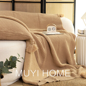 Pupan retro large hanging fringe half-velvet blanket living room sofa blanket b&b bedside blanket blanket khaki color thickened and warm, velvet inside 150x200cm