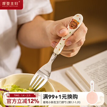 Modern housewife mototo panda cute stainless steel fork and spoon set creative children's ceramic cartoon fork spoon cream dog fork