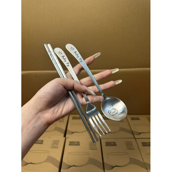 Huaguang (hg) quality same style yanyihaowu 304 stainless steel crooked handle cute chopsticks spoon fork for students and office workers 304 cute pig matte chopsticks