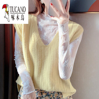 Woodpecker (tucano) hollow mesh bottoming top women's thin white high collar lace inner top women's long sleeve spring, autumn and winter new style western style white one size