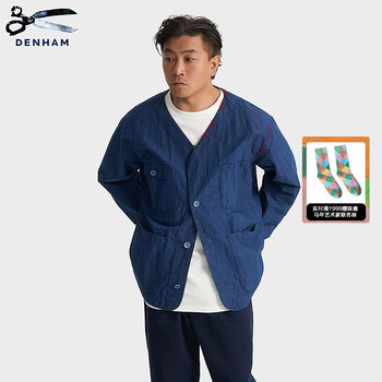 Denham 2025 winter new men's ainu workwear simple and capable collarless indigo shirt jacket indigo s