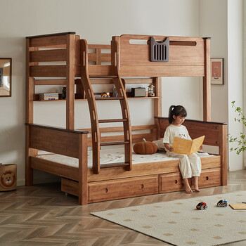 Yusenyi chinese style bunk bed solid wood red sandalwood retro high and low bed with upper and lower bunk beds in antique style children's bed phantom cat double ladder + drawer comes with upper and lower mattresses 1200mmx2000mm