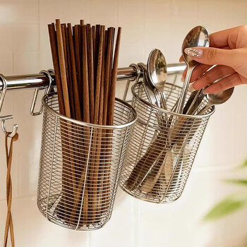 Muya 304 stainless steel chopstick barrel wall-mounted household chopstick storage box drain rack mildew-proof chopstick cage chopstick basket basic chopstick barrel-large size free hook