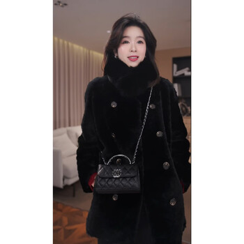Gzqj new year's jersey fluffy border sheepskin one-piece cloud-like double-breasted jacket for women new spring 98131 black s 36 recommended under 110 pounds