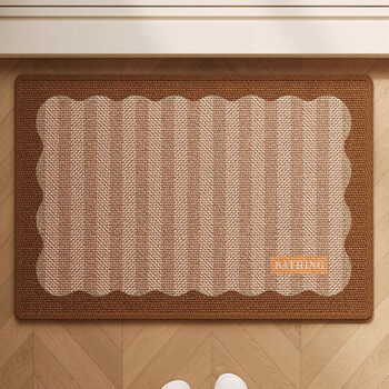 Fantasy bathroom floor mat, toilet absorbent mat, toilet door mat, imitation linen bathroom woven quick-drying carpet, linen brown background, corrugated edge rectangle, woven/absorbent/anti-slip, 40x60cm, upgraded thickening/double-layer anti-slip/firm binding