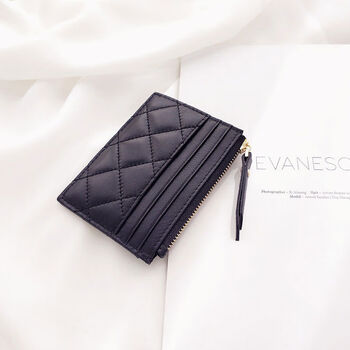 Soft lambskin short wallet small fragrant rhombus 2025 new genuine leather zipper mini coin purse for women black sheepskin