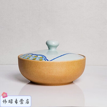 Smvp japan imported quality baby steamed egg stew pot, steamed egg custard bowl, ceramic bird's nest stew pot with lid, blue and white short stew pot (large size)_capacity 1100ml