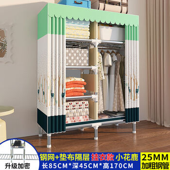 Fantasy wardrobe bedroom rack rental cabinet storage cabinet 85 wide clothes hanging area yangliu qinglu bold 25 tube full steel frame grid 2 doors