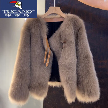 Woodpecker (tucano) cold style high-end eco-friendly fur top for women 2025 winter new fur one-piece small fragrance jacket for women double-button fur--cocoa color (thick quilted style) m recommendation (105-115 catties)