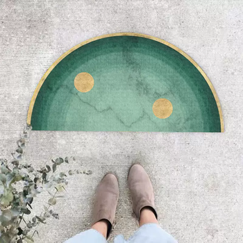 Yusenyi light luxury semicircular carpet home entrance floor mat ins bedroom bedside blanket entry hall carpet bath green gold art semicircle customized size (does not support returns)