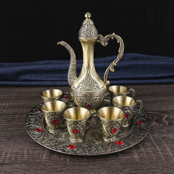 Fantasy retro bronze wine set, liquor cup and flask set, european home wine set, free gift, bronze high diamond wine set, 8-piece set