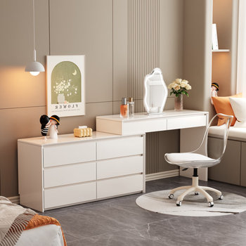 Pupan solid wood dressing table and cupboard integrated bedroom modern and simple 2025 new dressing table master bedroom bedside cabinet storage cabinet 120cm dressing table + 120cm cupboard warm white countertop 40cm