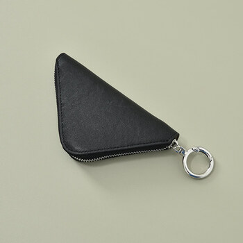 Lunia/lunia china triangle key bag semi-vegetable tanned first layer cowhide simple car key cover ins style black