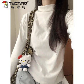 Woodpecker (tucano) warm double-sided german velvet half turtleneck bottoming shirt for autumn and winter double-sided brushed self-heating long-sleeved inner t-shirt top white m l recommended 165-175c