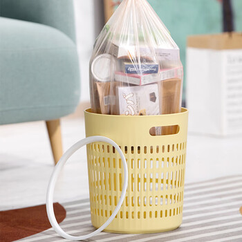 Camellia home bedroom kitchen living room bathroom toilet large large capacity hollow press ring trash can yellow