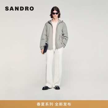 Sandro2026 spring new men's french diagonal zipper pocket cuffs elastic drawstring clothes jacket b301/gray m
