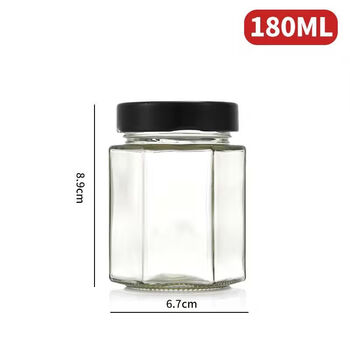 Fantasy high lid round glass bottle hexagonal square bottle honey chili sauce canned fruit lid thickened high lid hexagonal 6 pieces 180ml sticker pressure sensitive pad