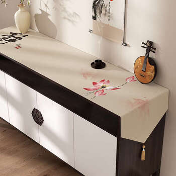 Yusenyi japanese sideboard tv cabinet long decorative entrance hall bunting dining table table cover shoe cabinet tablecloth bubu lotus (waterproof no-wash) 32x240cm (suitable for desktop length 180+200cm)