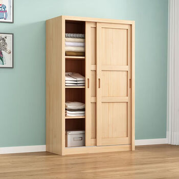 Yong huan all solid wood pine sliding door wardrobe modern log children's wardrobe simple wardrobe home bedroom storage cabinet log style 120 long 58 high 200 main cabinet, including upstairs, self-installation