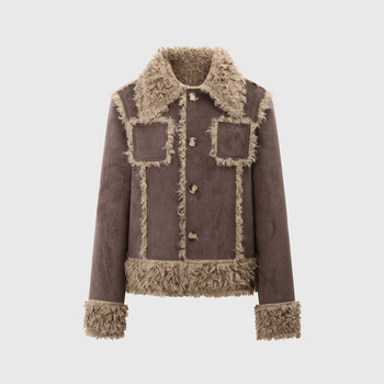 5+(fiveplus)five plus lapel fur all-in-one coat design autumn and winter all-in-one velvet coat for women plus velvet warm coat dark brown m (within 105 pounds)