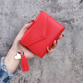 Minimalist light luxury style new women's wallet female tassel pendant lychee pattern wallet card bag coin purse ready for sale red