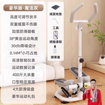 Armrest stepper for women's home, silent slimming legs, in-situ mountain climbing pedal, indoor sports and fitness equipment, upgraded model + floor mat (height-adjustable armrest + anti-slip pedal + digital display instrument)