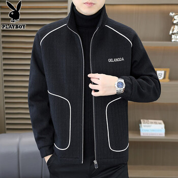 Playboy (playboy) men's simple jacket spring and autumn new trend young and middle-aged high-end men's tops authentic high-end stand-up collar jacket black 2xl 180