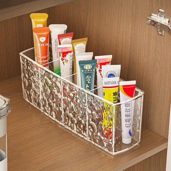 Fantasy ointment storage box transparent small spline ointment organizer tubular small ointment storage rack transparent gray + four compartments ointment storage box