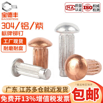 Baodefeng aluminum sign rivets gb827 stainless steel knurled aluminum rivets copper nameplate trademark solid rivet fasteners m2x4 (400 pieces) copper material