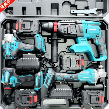 Kovtd foreign trade wood field rechargeable lithium tool set electric hammer angle grinder cutting machine electric drill electric wrench electric chain saw foreign trade mt model 15 high-capacity electric core lithium battery four-piece set electric hammer + grinder + electric drill + electric wrench 4 electric
