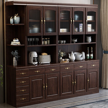 Pupan new chinese style ebony wood wine cabinet modern simple living room multifunctional wall dining cabinet tea and water cabinet integrated storage cabinet five-door wine cabinet + side cabinet