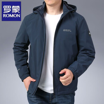Romon high-end outdoor jacket for men 2026 autumn and winter velvet thickened mountaineering jacket with removable hood men's jacket blue 3xl (about 155-170 pounds)