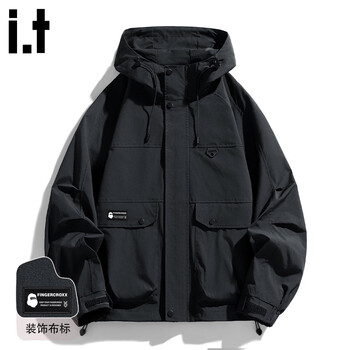 Fingercroxx it men's jacket spring new style loose versatile handsome windproof jacket simple american casual hooded top black counter same style m 100-128 catties