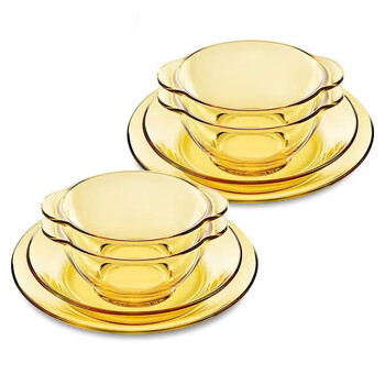 Corning tableware 8-piece amber tableware set heat-resistant glass tableware glass bowl double ear bowl plate dish set belle tableware 8-piece set