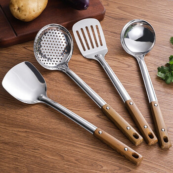 Tuojin stainless steel spatula, frying spatula, soup spoon, colander, rice spoon, cooking tools, household kitchen utensils, kitchen supplies, thickened 4 pieces, spatula + soup spoon + colander + frying spatula