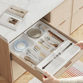 Fantasy right-angle storage box kitchen drawer with built-in retractable cutlery, chopsticks, spoons, food separation and organizing box partition, retractable unframed model + small size