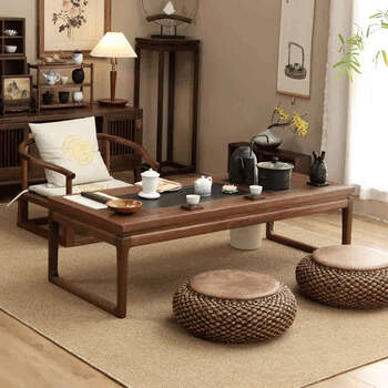 Yusenyi tatami tea table kang table home balcony living room low table coffee table with boiling water dry and wet tea table 100 tea tray table + 1 main chair + 2 leather piers + gold stove f9 black fully equipped