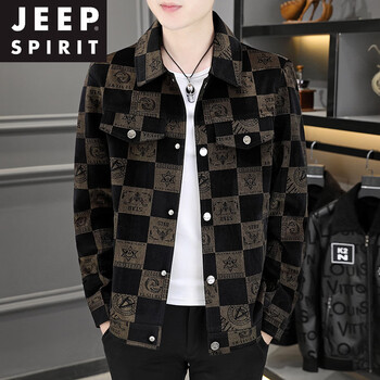 Jeep spirit jacket men's 2026 spring and autumn new jacket top trendy men's mature casual trendy brand plaid men's jacket khaki xl