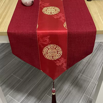 Yusenyi chinese table runner red wedding long coffee table tablecloth festive dining table tv cabinet fabric cotton and linen tea seat cover kenaf festive table runner 33x270cm