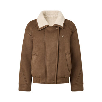 Polowalk women's jacket 2025 winter new retro lapel irregular placket plus velvet casual jacket brown l 165/l