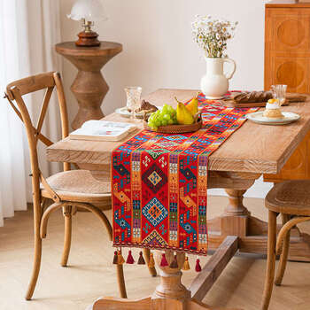 Yusenyi ethnic style table flag bohemian style table cloth coffee table tv cabinet sideboard shoe cabinet decorative cover cloth dark red badge 33x200cm