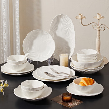 Huanjiao tableware set, bowl and dish set for home use 2025 new high-looking tableware set, good-looking and stylish, gift for personal use, 20-piece set, 4 people, embossed petals-soup bowl