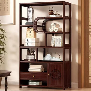 Fantasy book rack plus height new chinese tea cabinet living room entrance cabinet bookcase wine cabinet multi-function display cabinet storage rack wine cabinet multi-function sandalwood color 100 short style