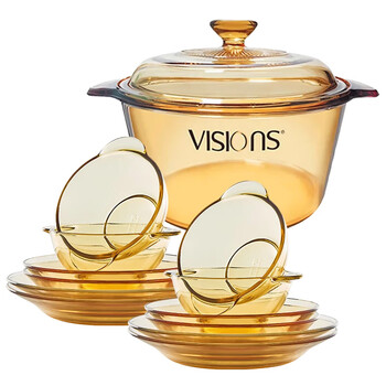Corning (visions) 3.2l soup pot and heat-resistant glass tableware set, glass pots, bowls, plates and dishes set, pot set vs32 crystal pot + 12-piece belle tableware